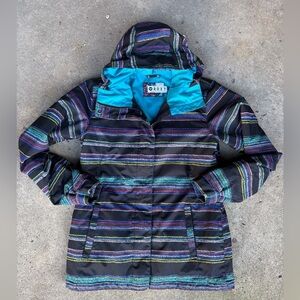 ROXY ski jacket snowboarding winter coat sz M striped rainbow hooded women’s EUC
